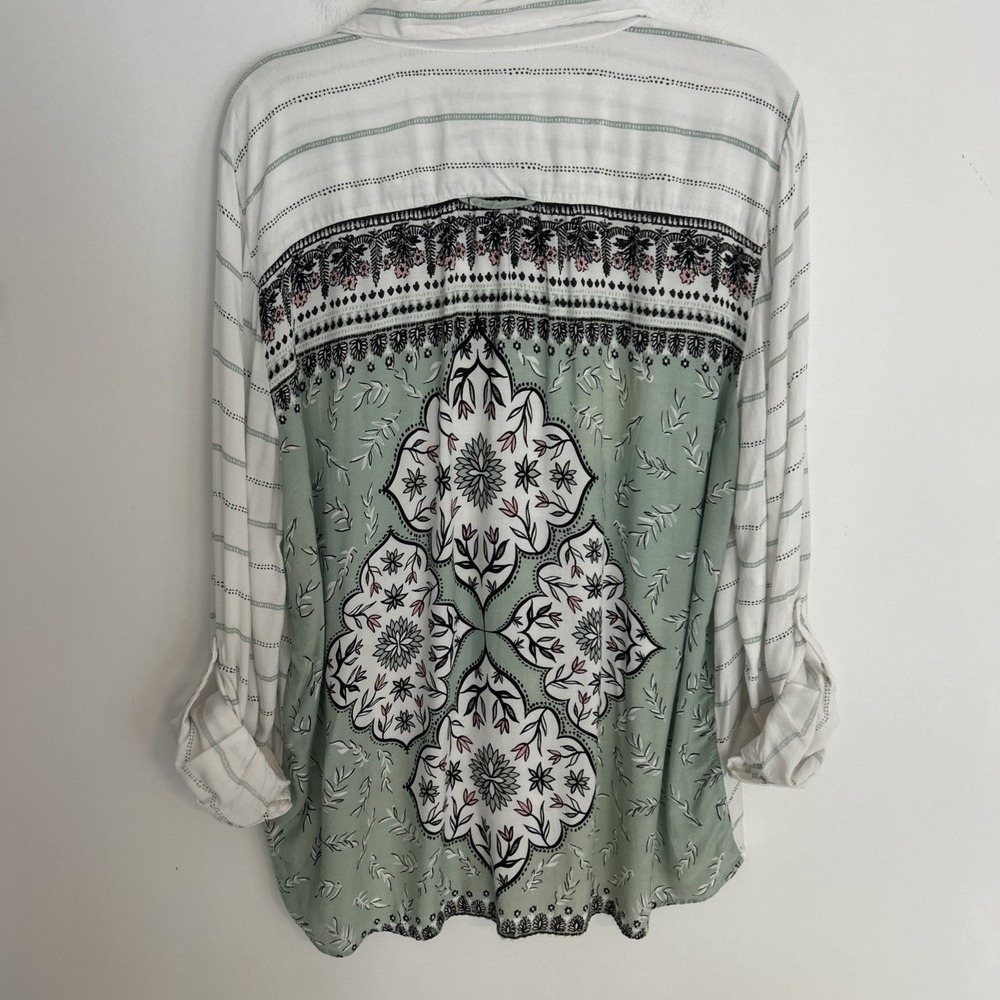 Style‎ & Co XL Long/tabbed Sleeves Button Up Large Floral Back-Print Soft Blouse